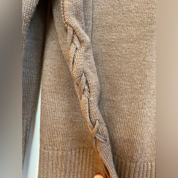 Athleta Womens M Sweater MERINO NOPA SWEATER Lace Up Brown Heather 100% Wool - Picture 6 of 9